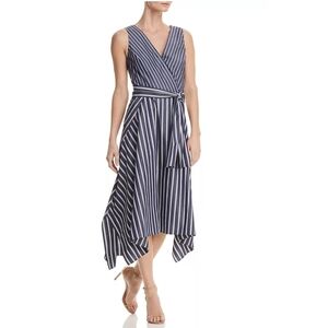 New York & Company Navy and White Striped Wrap High-Low Dress